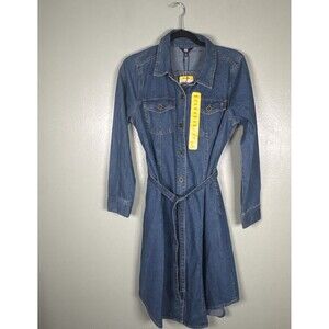 Frye Women's Denim Midi Button Front Belted Dress - Size Medium, Medium Wash NEW